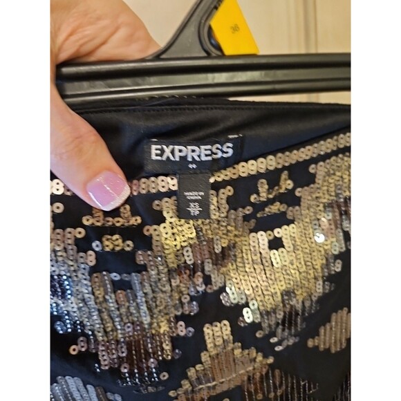 Express Aztec Geometric Print Sequin Mini Skirt Gold Black XS (27x13) Excellent - Picture 7 of 8